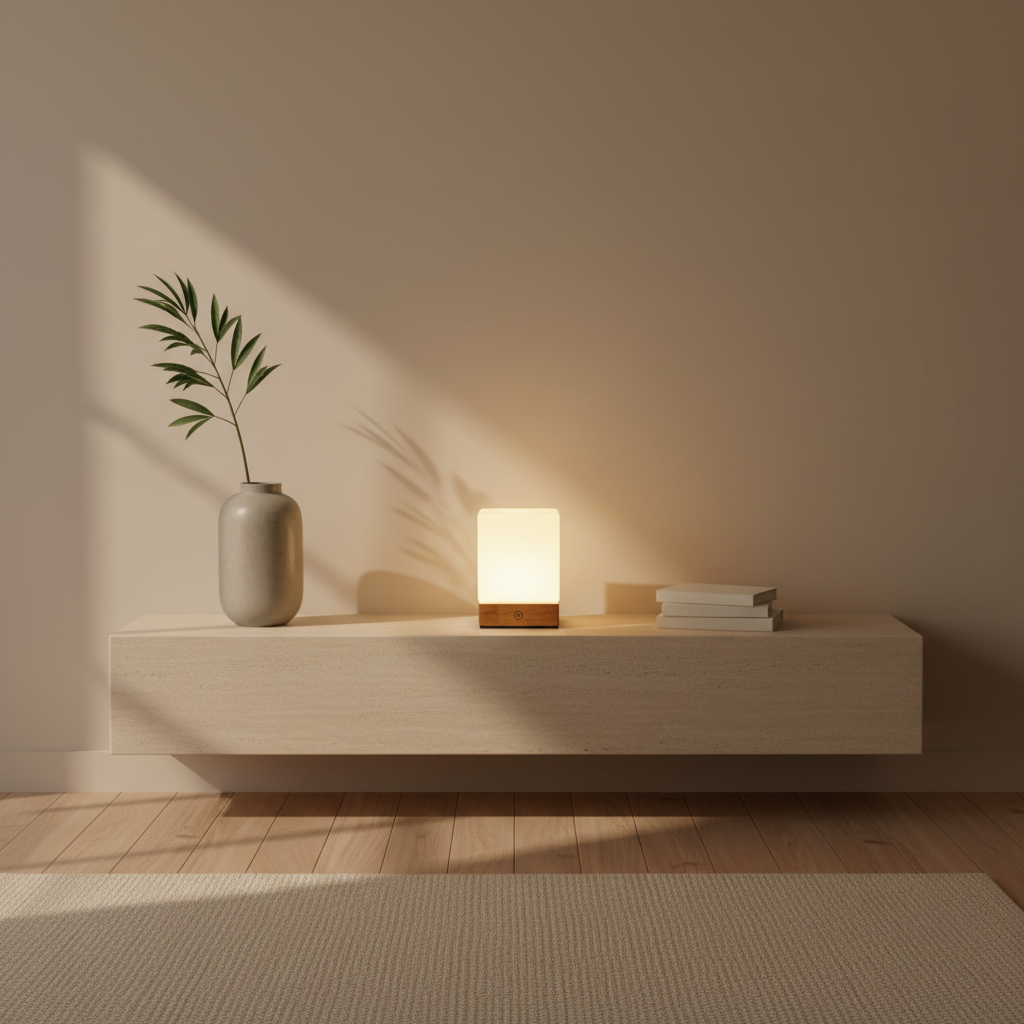 Burlywood Wood Base Cordless LED Table Lamp — Milky Glass Shade Accent