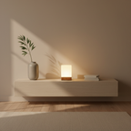 Burlywood Wood Base Cordless LED Table Lamp — Milky Glass Shade Accent
