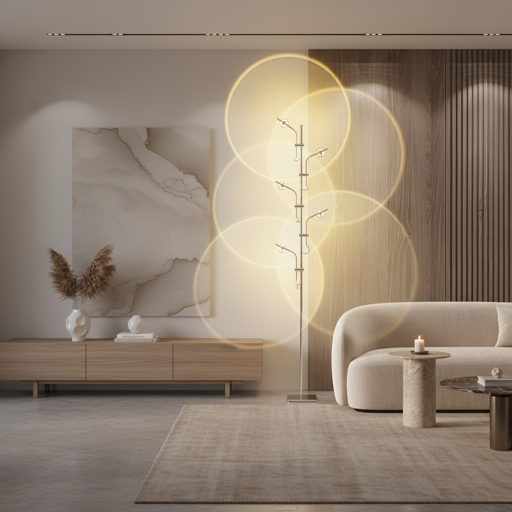 Chrome 3-Light Multi-Directional Adjustable Neutral White LED Floor Lamp