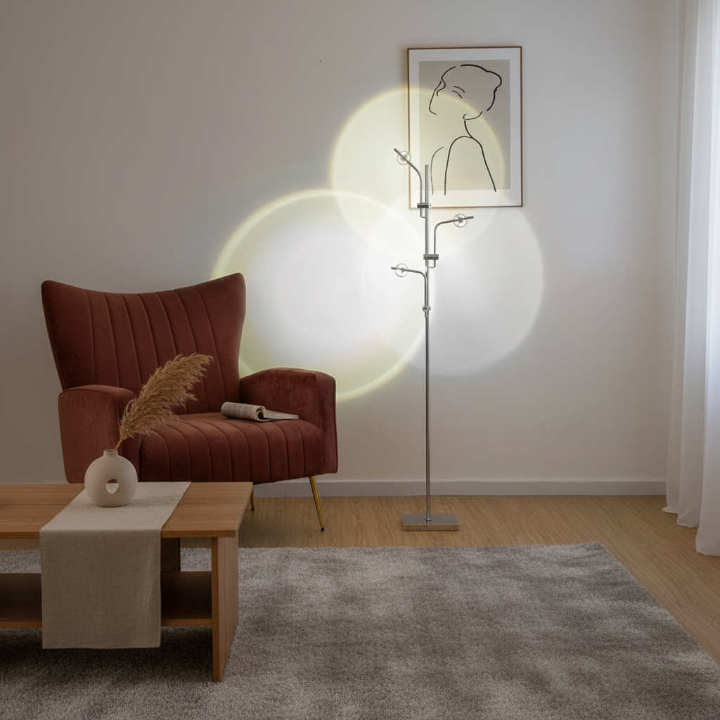 Chrome 3-Light Multi-Directional Adjustable Neutral White LED Floor Lamp