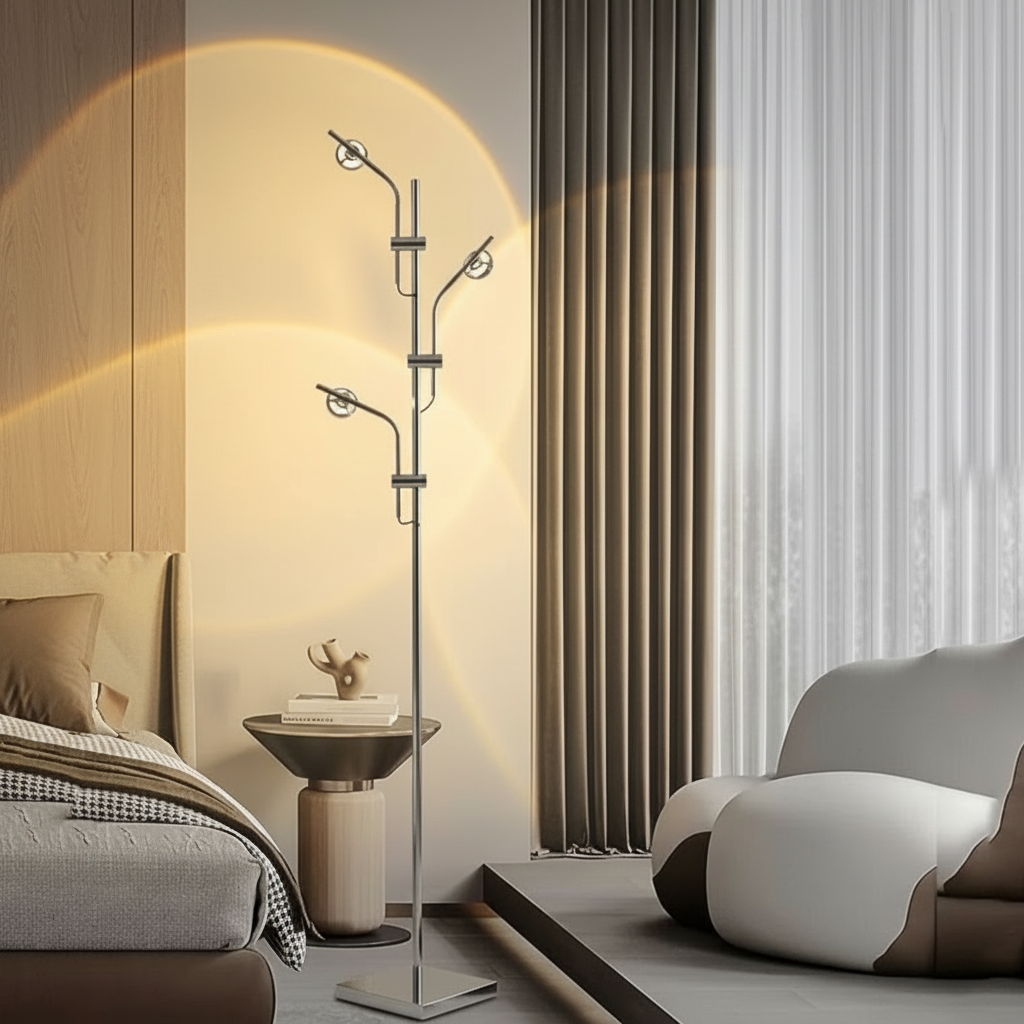 Chrome 3-Light Multi-Directional Adjustable Neutral White LED Floor Lamp