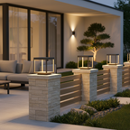Concrete Effect Solar Garden Pillar Light — IP54 Acrylic Shade Modern