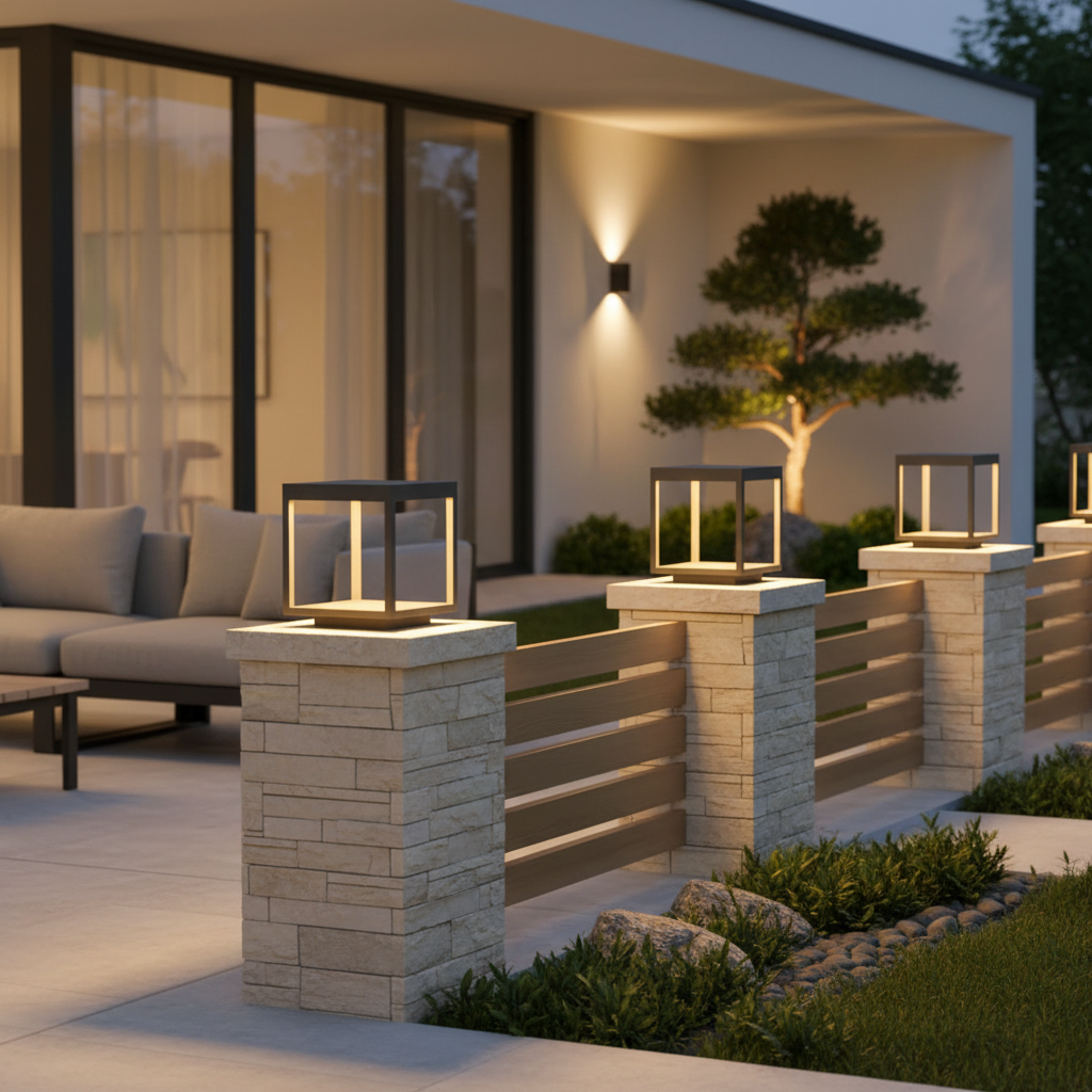 Concrete Effect Solar Garden Pillar Light — IP54 Acrylic Shade Modern