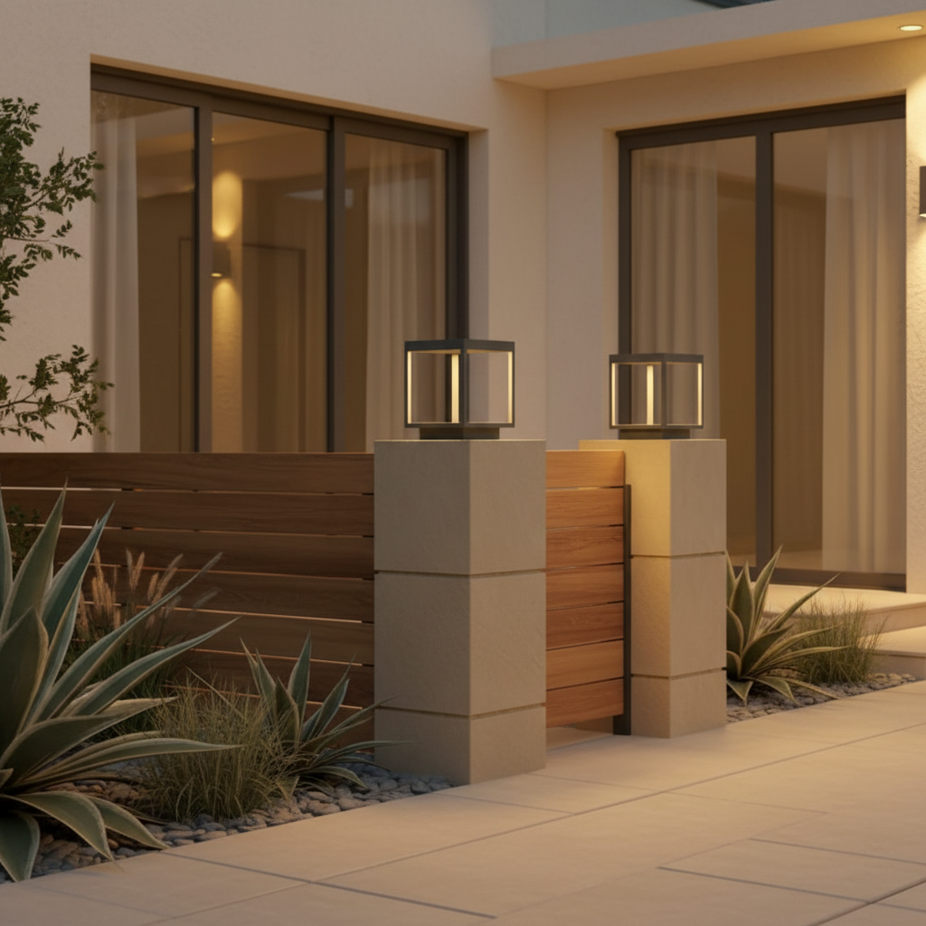 Concrete Effect Solar Garden Pillar Light — IP54 Acrylic Shade Modern