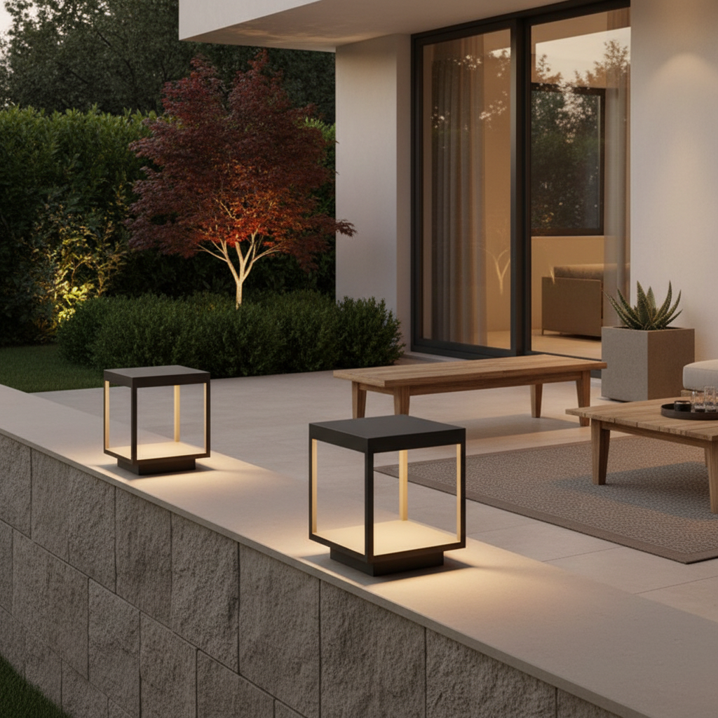 Concrete Effect Solar Garden Pillar Light — IP54 Acrylic Shade Modern
