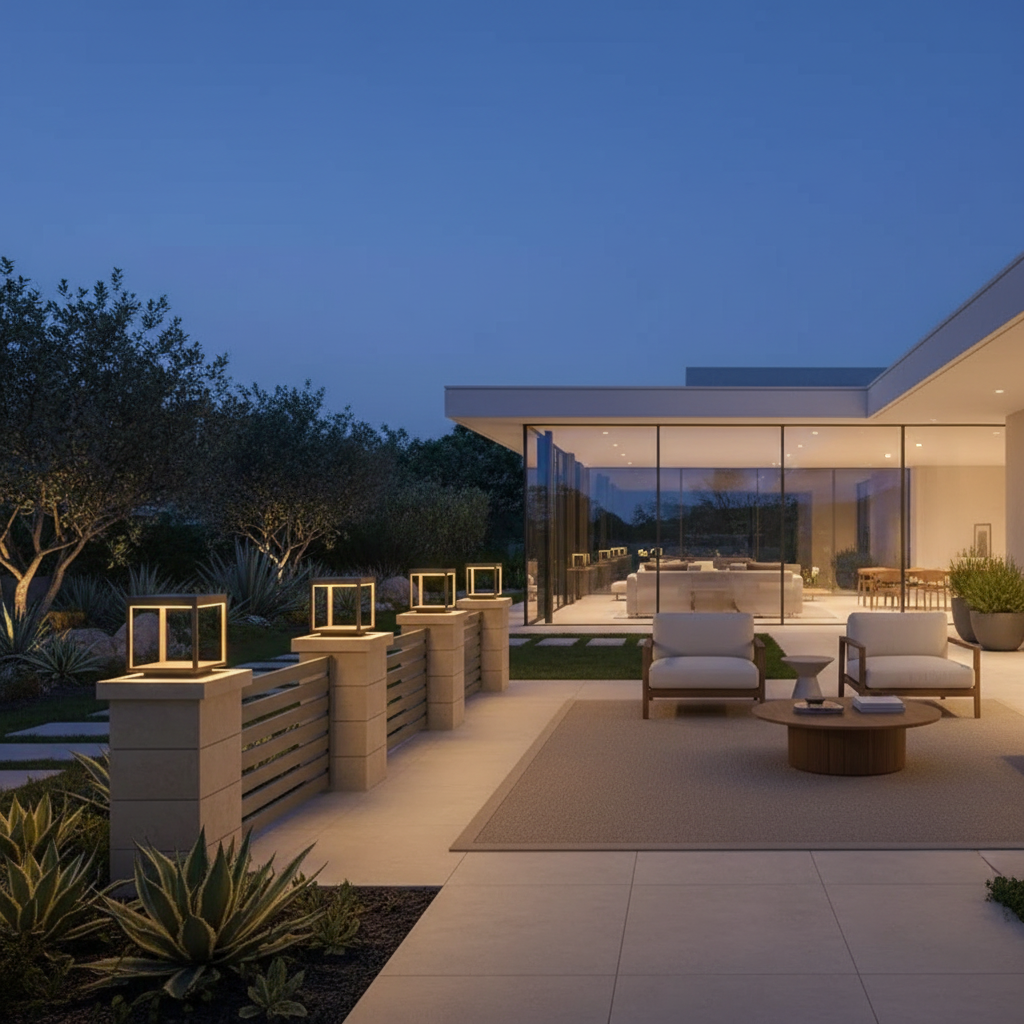 Concrete Effect Solar Garden Pillar Light — IP54 Acrylic Shade Modern