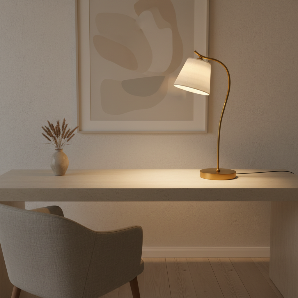 Copper Gooseneck Fabric Shade Cosy Atmosphere Home Office Desk Lamp