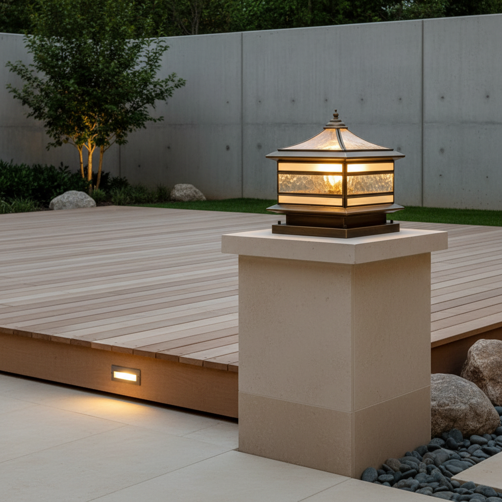 Copper Retro Solar Garden Pillar Light — Waterproof Fence Post Lamp