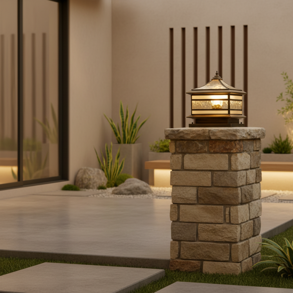 Copper Retro Solar Garden Pillar Light — Waterproof Fence Post Lamp