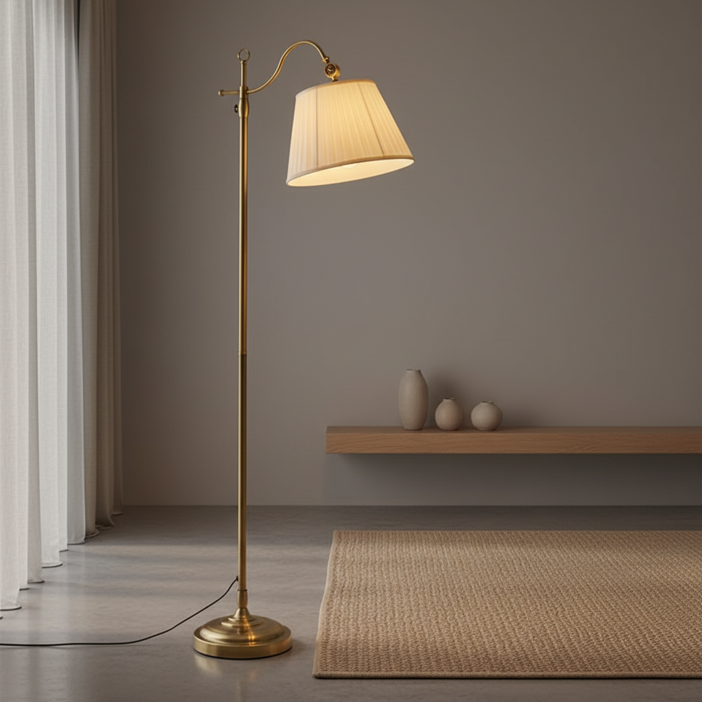 Copper Vintage Arc E27 Fabric Shade Ambient Home Decor Floor Lamp