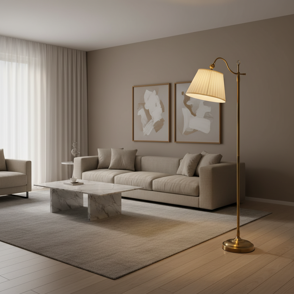 Copper Vintage Arc E27 Fabric Shade Ambient Home Decor Floor Lamp