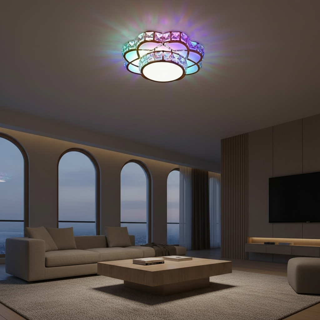 Crystal Electroplated Warm White LED Flush Mount Ceiling Light — Elegant