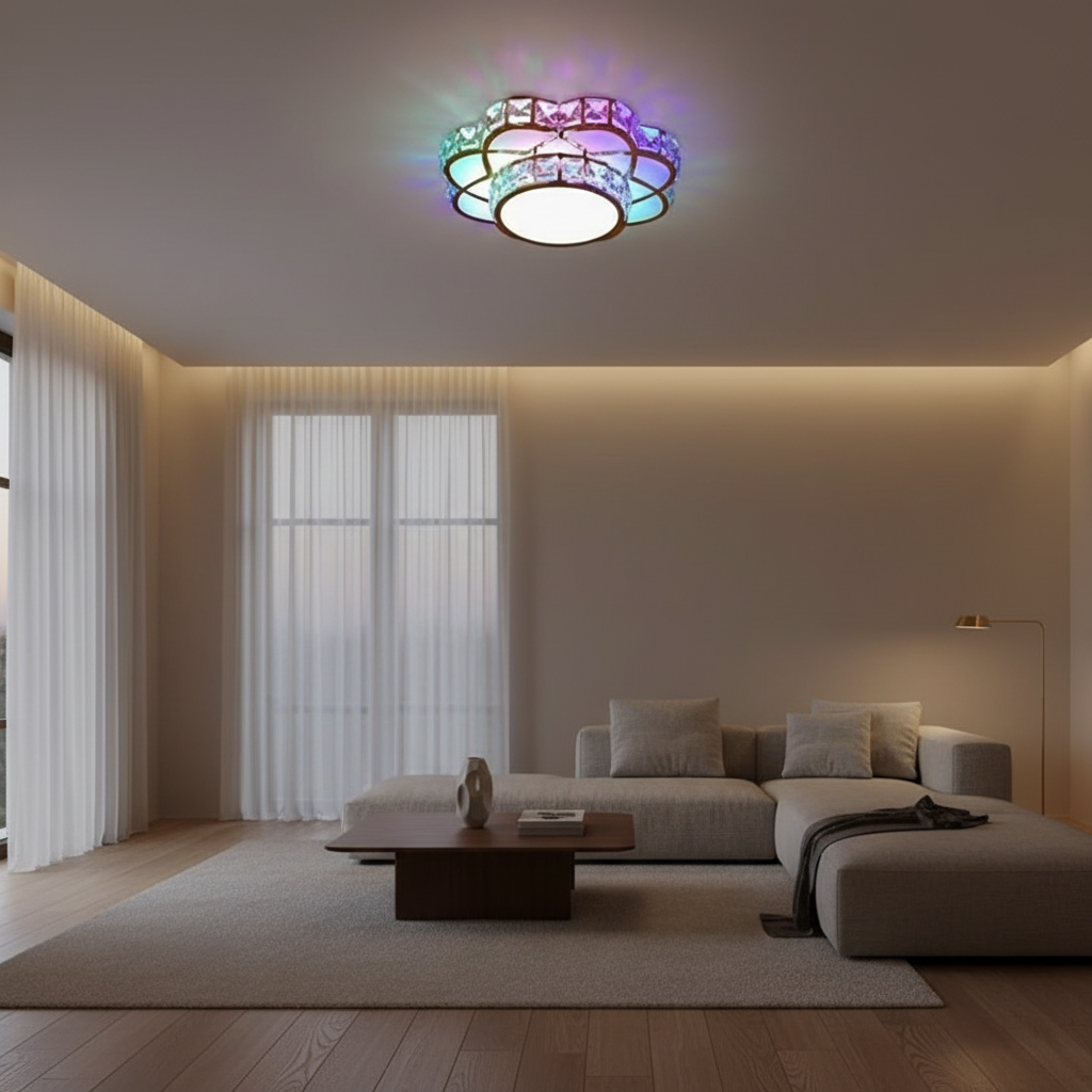 Crystal Electroplated Warm White LED Flush Mount Ceiling Light — Elegant