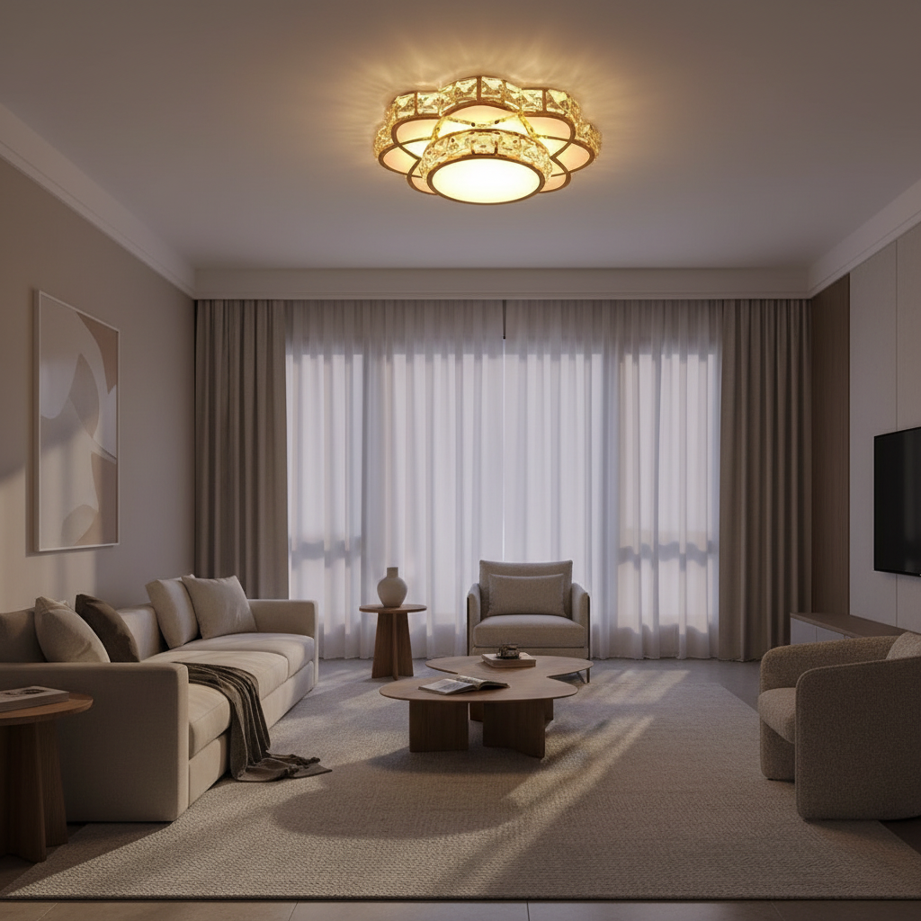 Crystal Electroplated Warm White LED Flush Mount Ceiling Light — Elegant