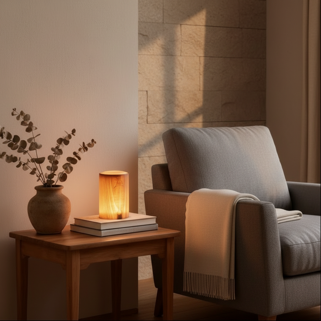 Cylindrical Wood Grain Touch Control Cordless LED Table Lamp — Modern