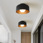 Faux Wood Grain E27 Glass Shade LED Flush Mount Ceiling Light — Modern