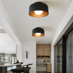 Faux Wood Grain E27 Glass Shade LED Flush Mount Ceiling Light — Modern