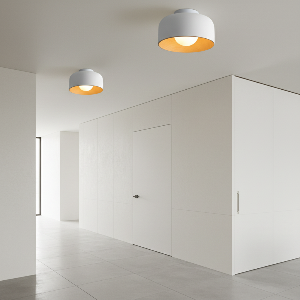 Faux Wood Grain E27 Glass Shade LED Flush Mount Ceiling Light — Modern