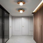 Faux Wood Grain E27 Glass Shade LED Flush Mount Ceiling Light — Modern