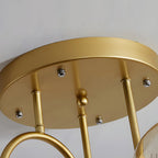 Gold 6-Light Cognac Glass Curved Arm Semi-Flush Chandelier — Bedroom