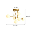 Gold 6-Light Cognac Glass Curved Arm Semi-Flush Chandelier — Bedroom