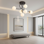 Gold 6-Light Cognac Glass Curved Arm Semi-Flush Chandelier — Bedroom
