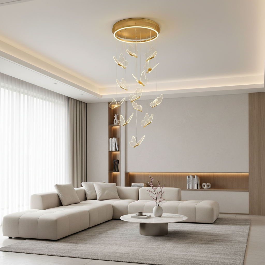 Gold Acrylic Butterfly 3-Light Chandelier — Warm White Dimmable Modern