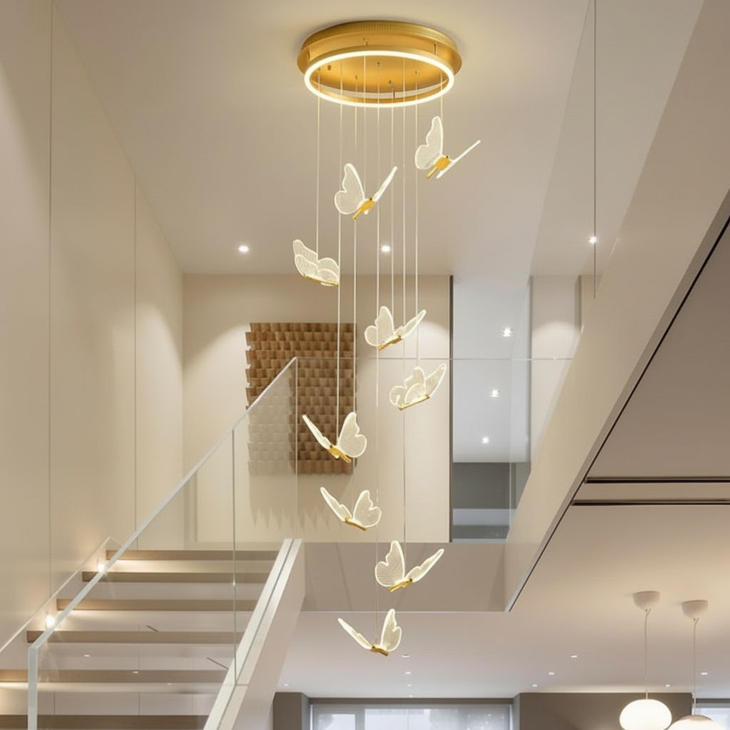 Gold Acrylic Butterfly 3-Light Chandelier — Warm White Dimmable Modern