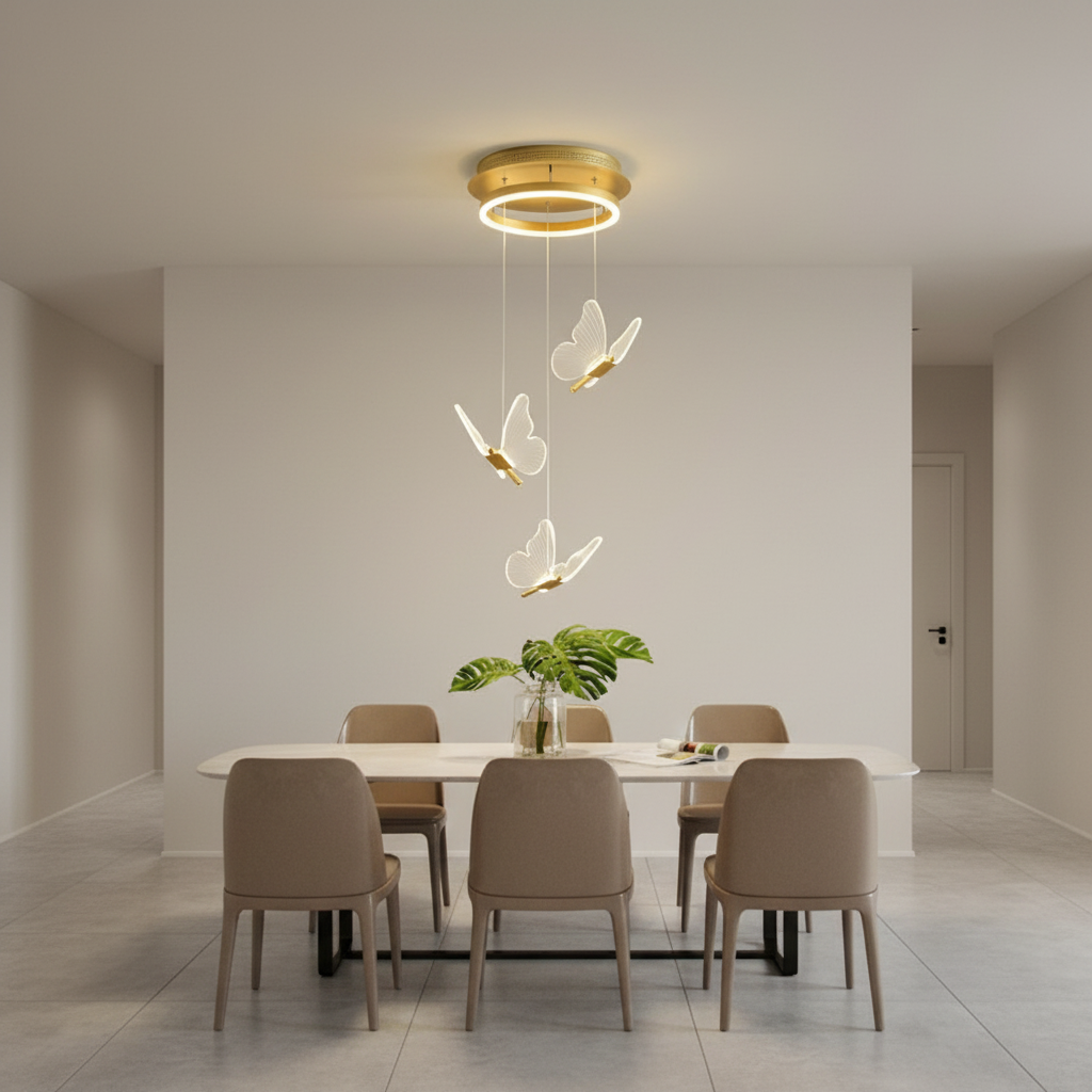 Gold Acrylic Butterfly 3-Light Chandelier — Warm White Dimmable Modern