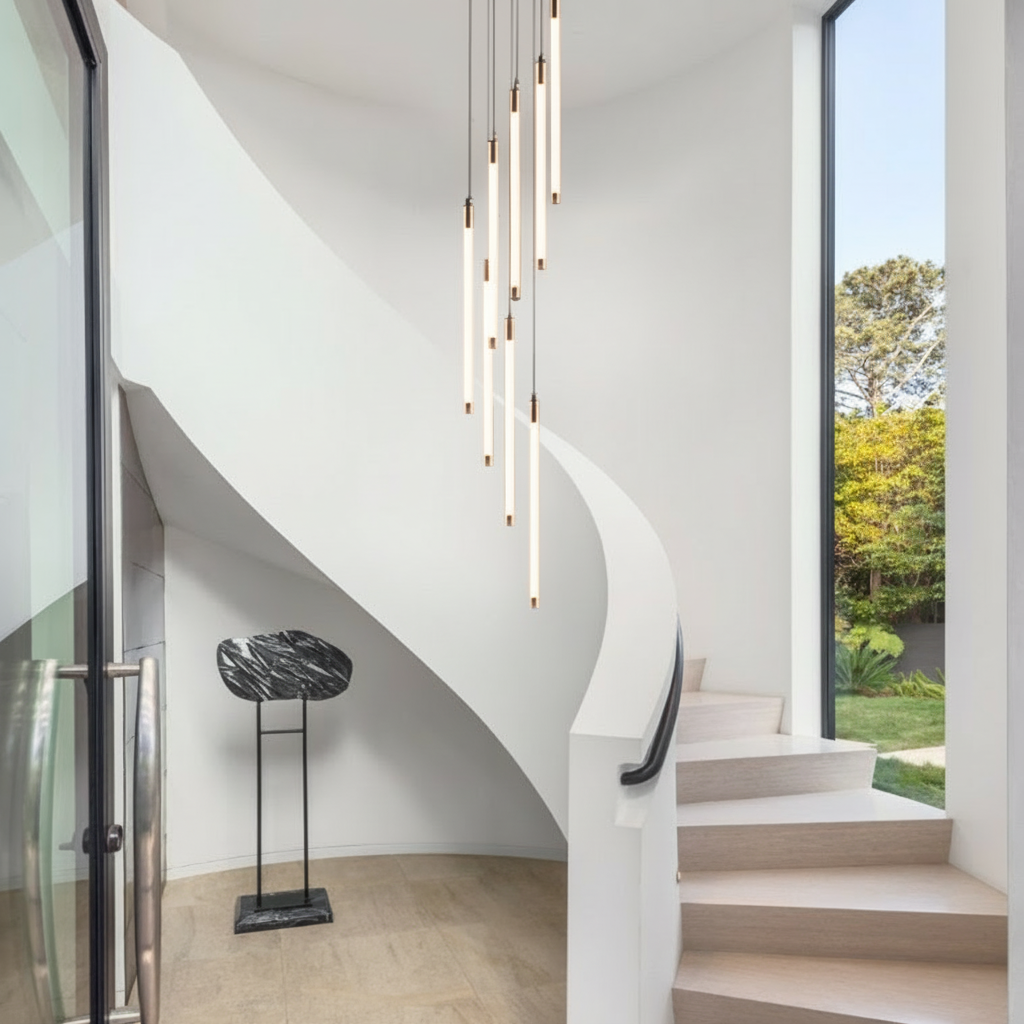 Gold Acrylic Spiral 3-Light Adjustable Chandelier — Contemporary Modern