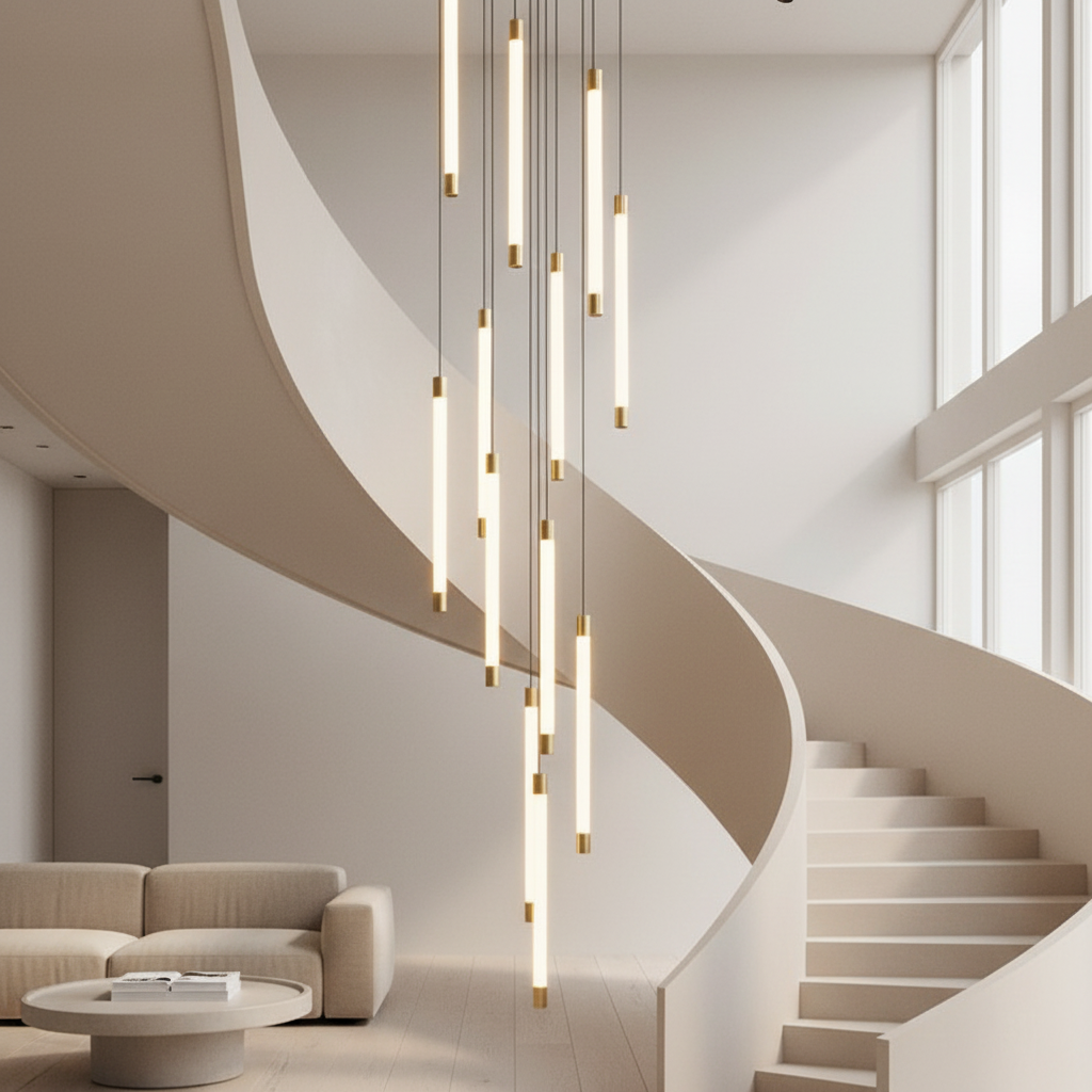 Gold Acrylic Spiral 3-Light Adjustable Chandelier — Contemporary Modern