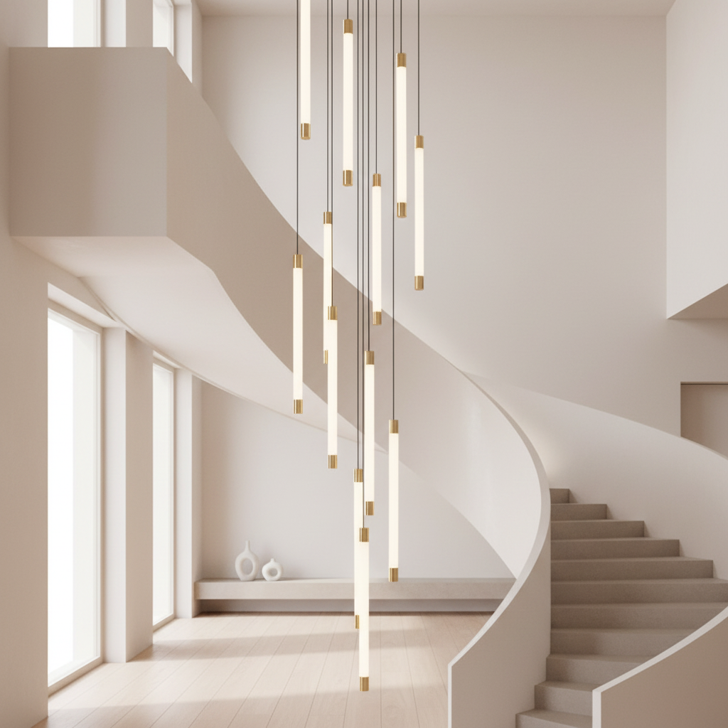 Gold Acrylic Spiral 3-Light Adjustable Chandelier — Contemporary Modern