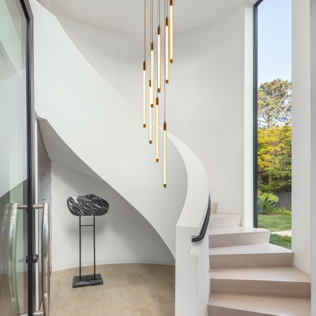 Gold Acrylic Spiral 3-Light Adjustable Chandelier — Contemporary Modern