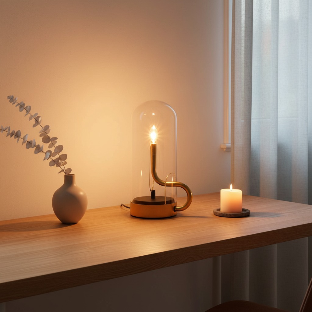 Gold Glass Dome LED Candle Style Battery Operated Cosy Table Lamp