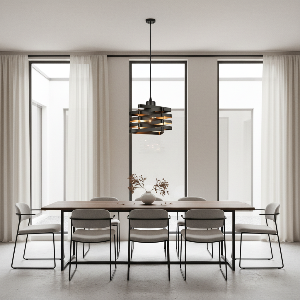 Gold Iron Ribbon E27 Kitchen Pendant Light — Industrial Hardwired Metal