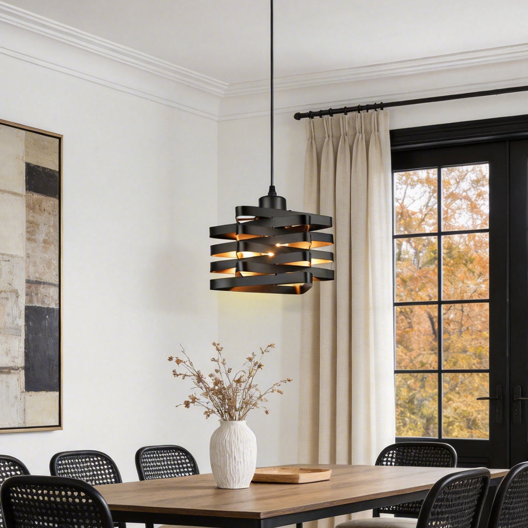 Gold Iron Ribbon E27 Kitchen Pendant Light — Industrial Hardwired Metal