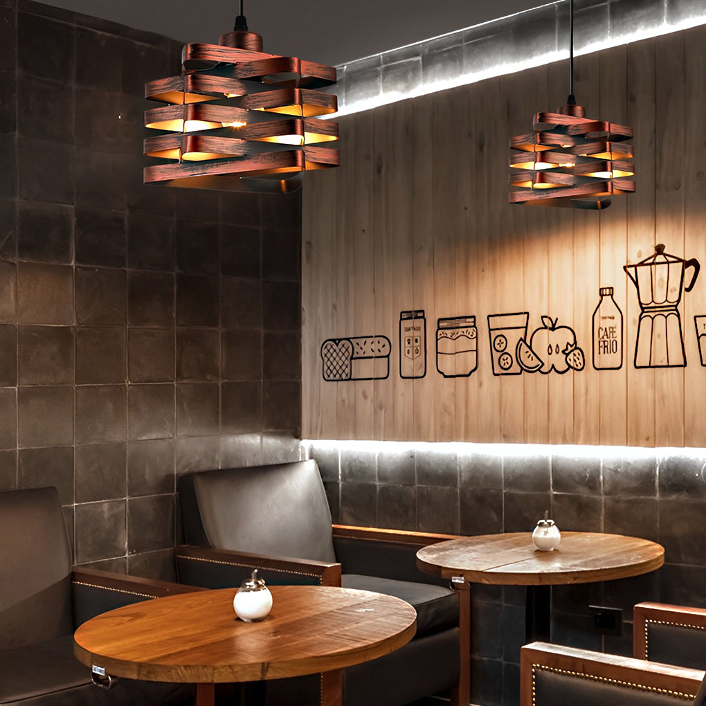 Gold Iron Ribbon E27 Kitchen Pendant Light — Industrial Hardwired Metal