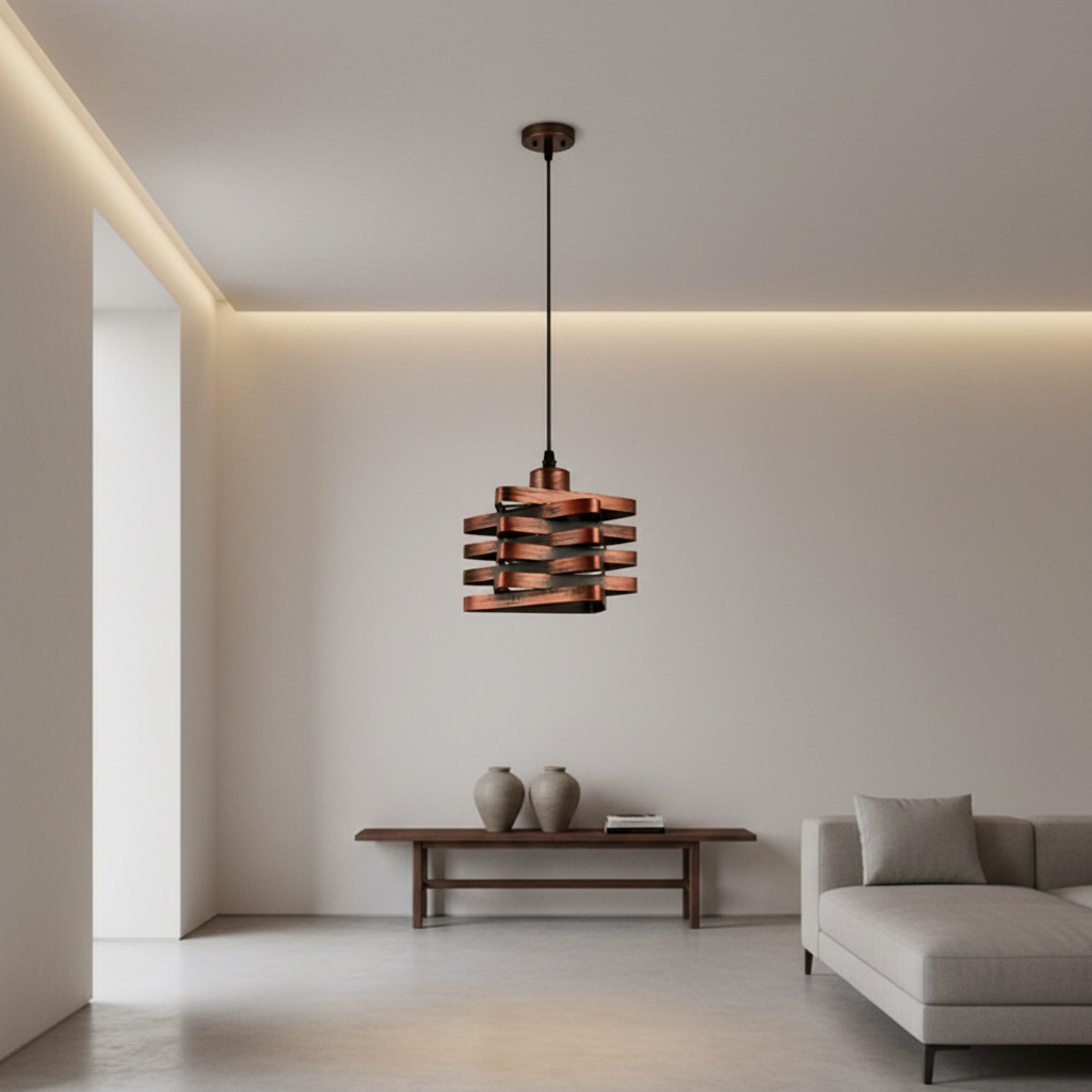 Gold Iron Ribbon E27 Kitchen Pendant Light — Industrial Hardwired Metal