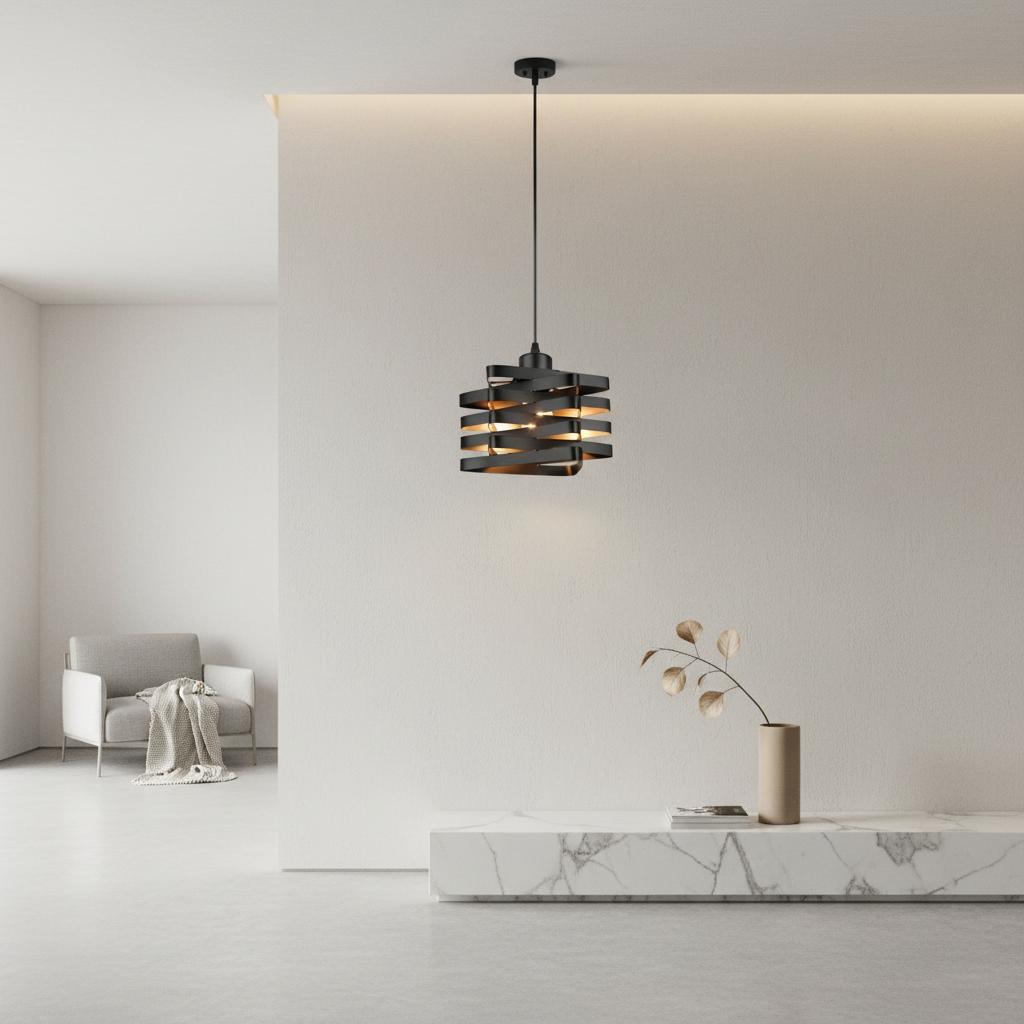 Gold Iron Ribbon E27 Kitchen Pendant Light — Industrial Hardwired Metal