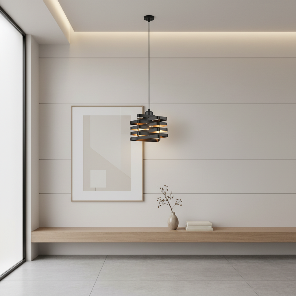 Gold Iron Ribbon E27 Kitchen Pendant Light — Industrial Hardwired Metal
