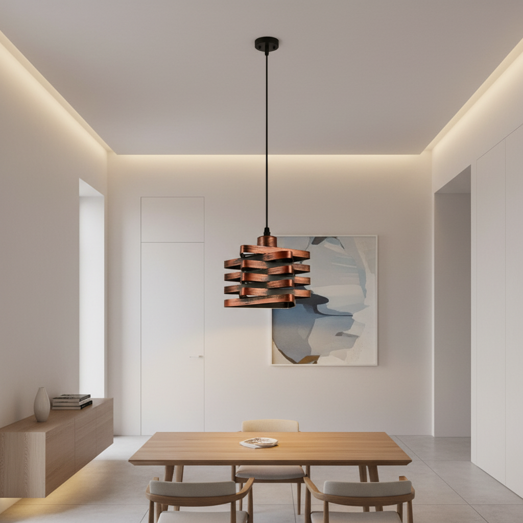 Gold Iron Ribbon E27 Kitchen Pendant Light — Industrial Hardwired Metal
