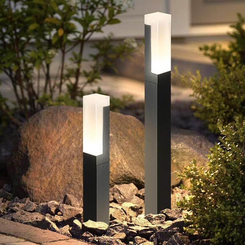 Grey Aluminium Square LED Outdoor Bollard Light — Minimalist Modern