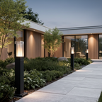 Grey Aluminium Square LED Outdoor Bollard Light — Minimalist Modern