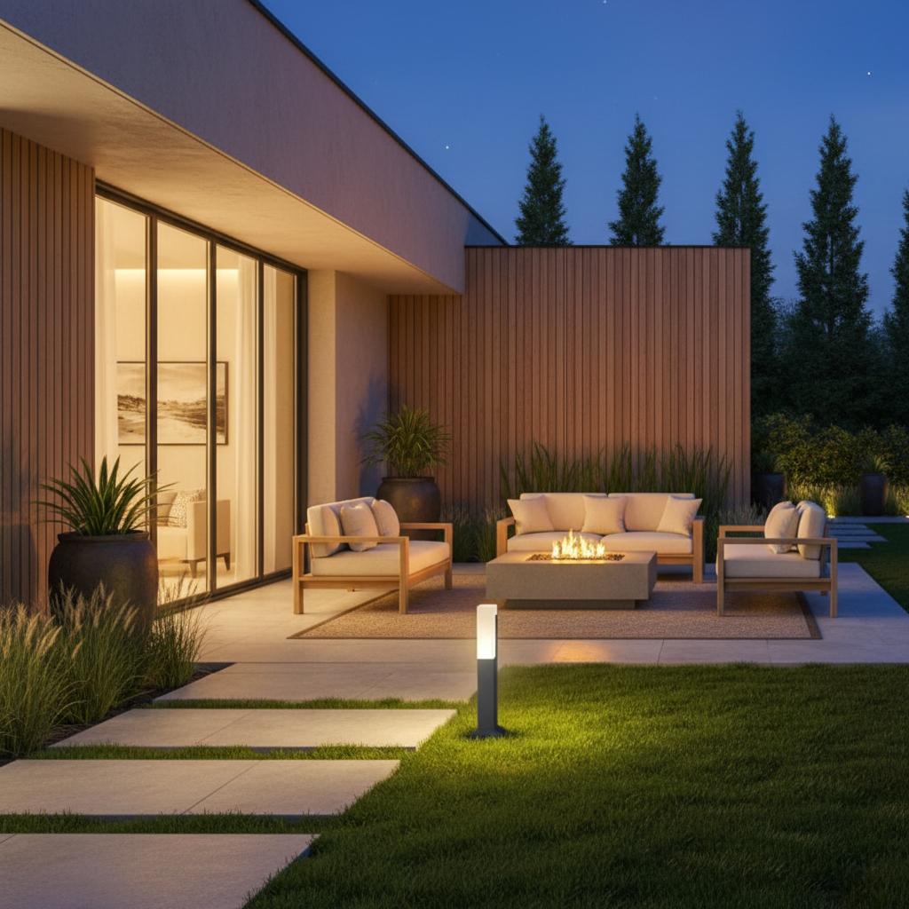 Grey Aluminium Square LED Outdoor Bollard Light — Minimalist Modern