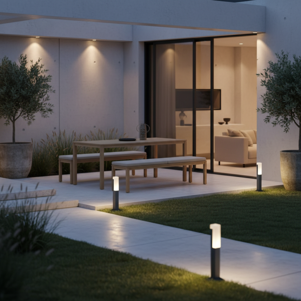Grey Aluminium Square LED Outdoor Bollard Light — Minimalist Modern