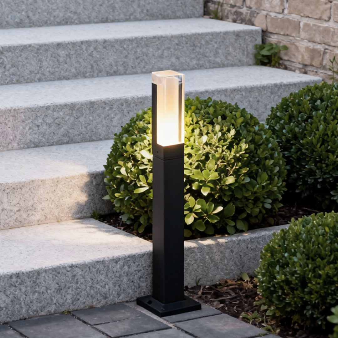Grey Aluminium Square LED Outdoor Bollard Light — Minimalist Modern