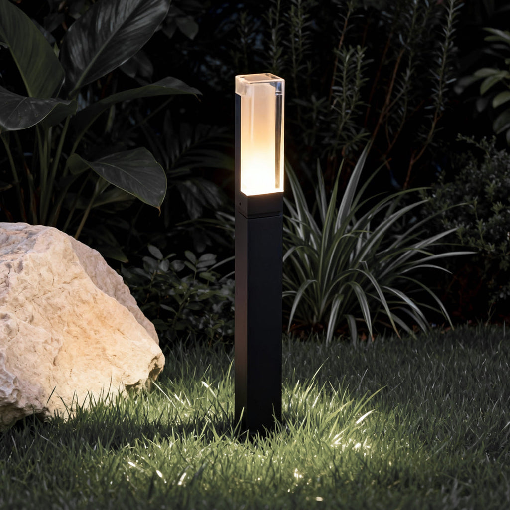 Grey Aluminium Square LED Outdoor Bollard Light — Minimalist Modern