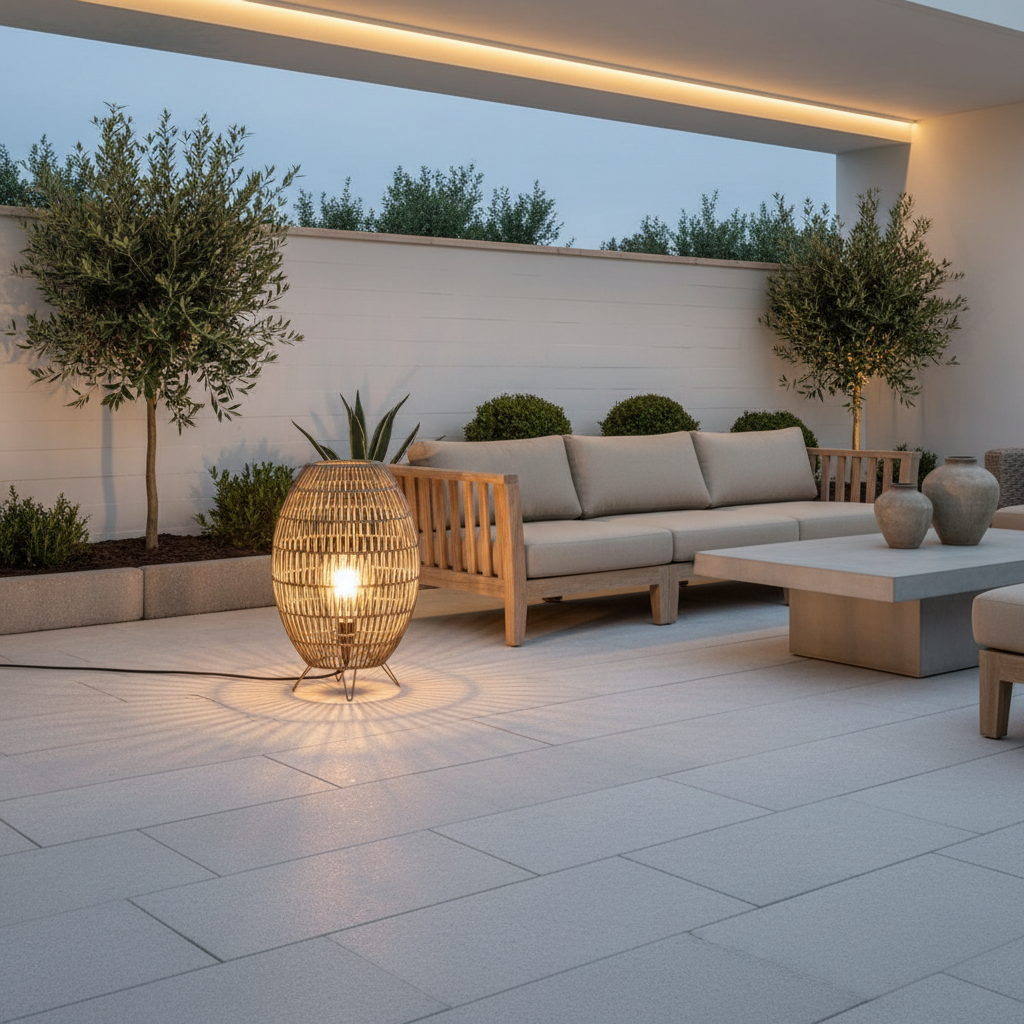 Handmade Rattan Waterproof Outdoor Floor Lamp — Patio Balcony Modern LED