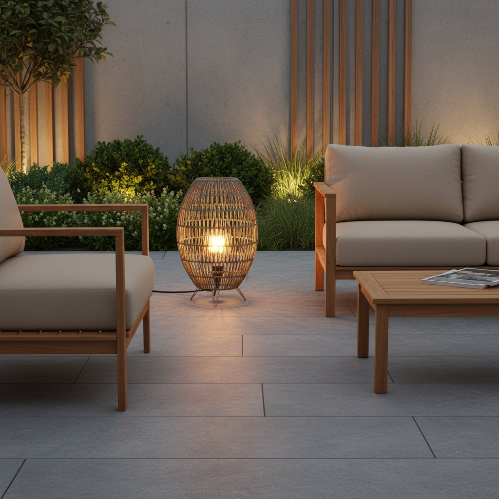 Handmade Rattan Waterproof Outdoor Floor Lamp — Patio Balcony Modern LED