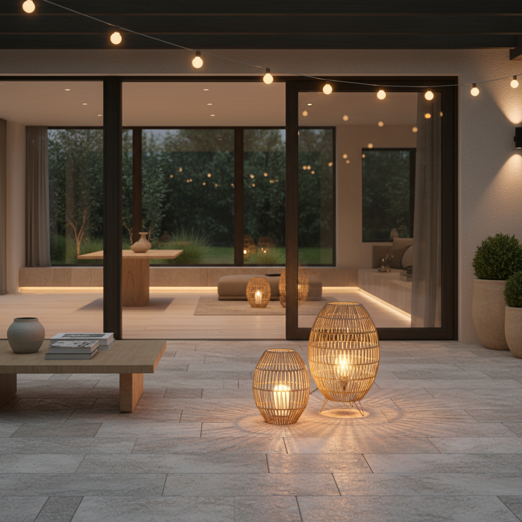 Handmade Rattan Waterproof Outdoor Floor Lamp — Patio Balcony Modern LED
